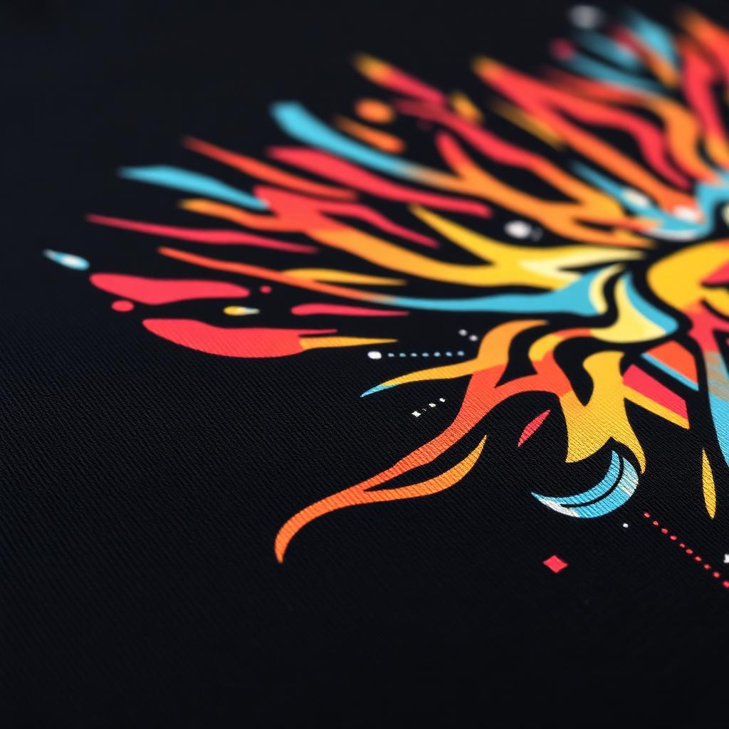 Detalhe de impressão DTF em camiseta preta